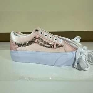 Baby pink velvet vans with chains
